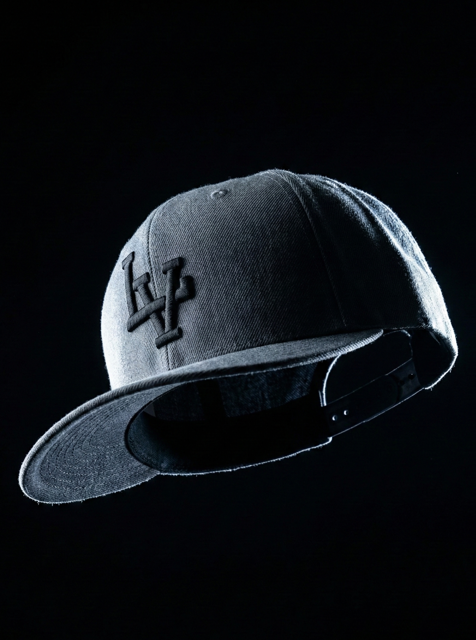 Gray cap with a logo on a black background